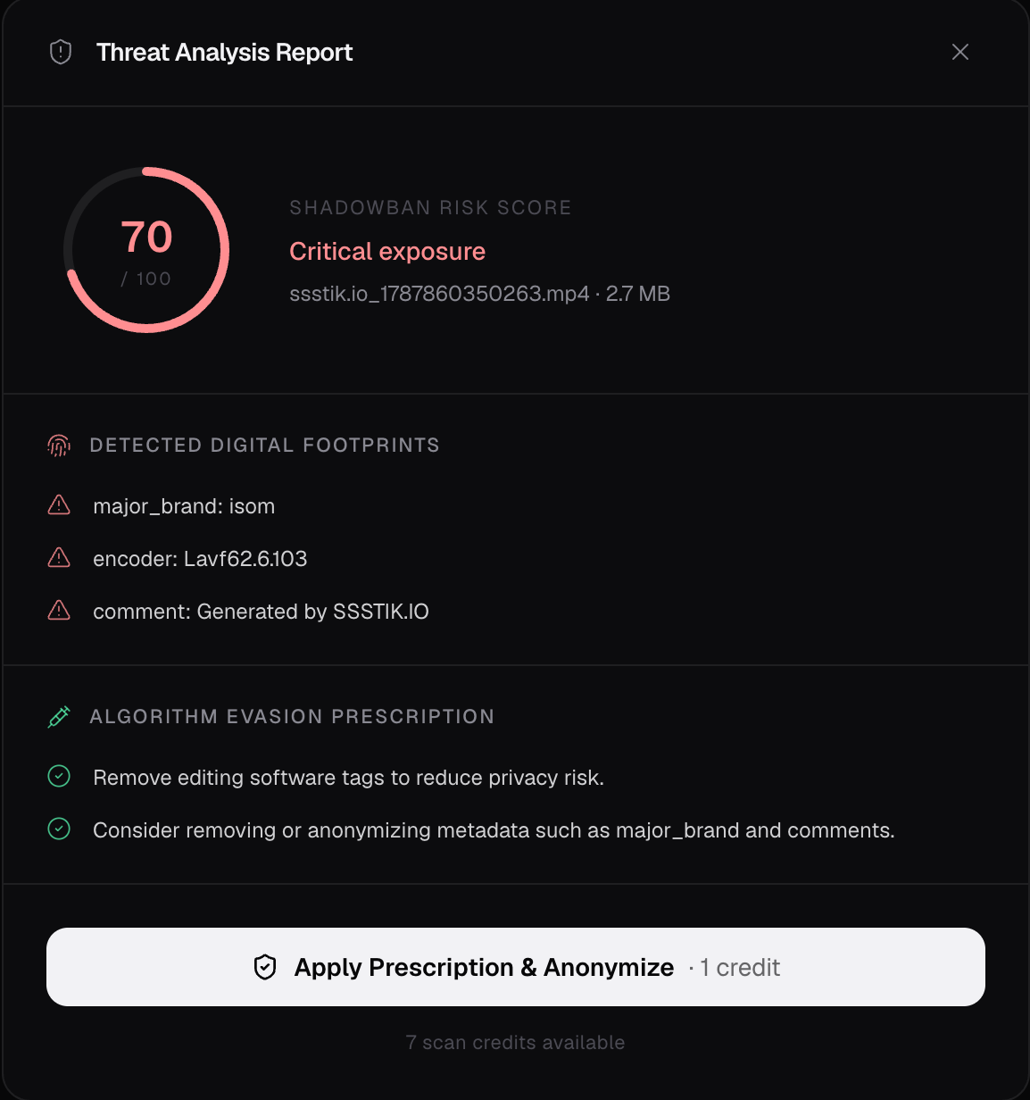 Risk score interface